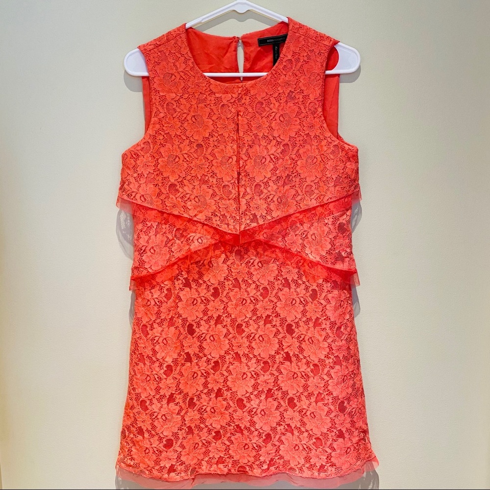 BCBG Maxazria Amelie Draped Sleeveless Lace Dress